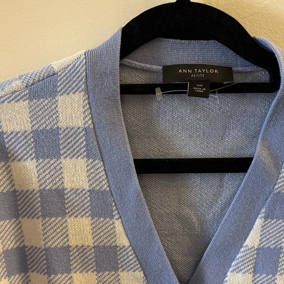 Ann Taylor Blue and White Checkered Cardigan - Picture 2 of 4